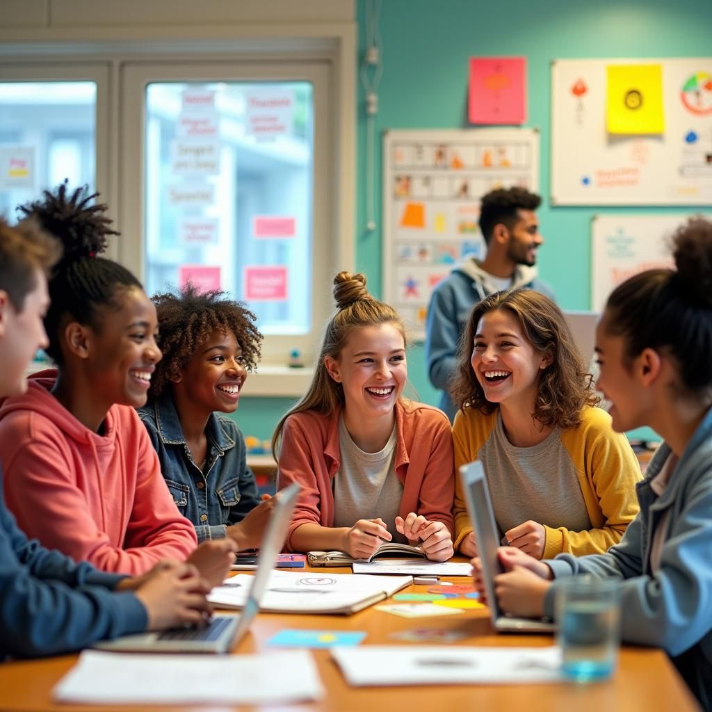 Teenagers Learning Languages in Vibrant, Playful Style