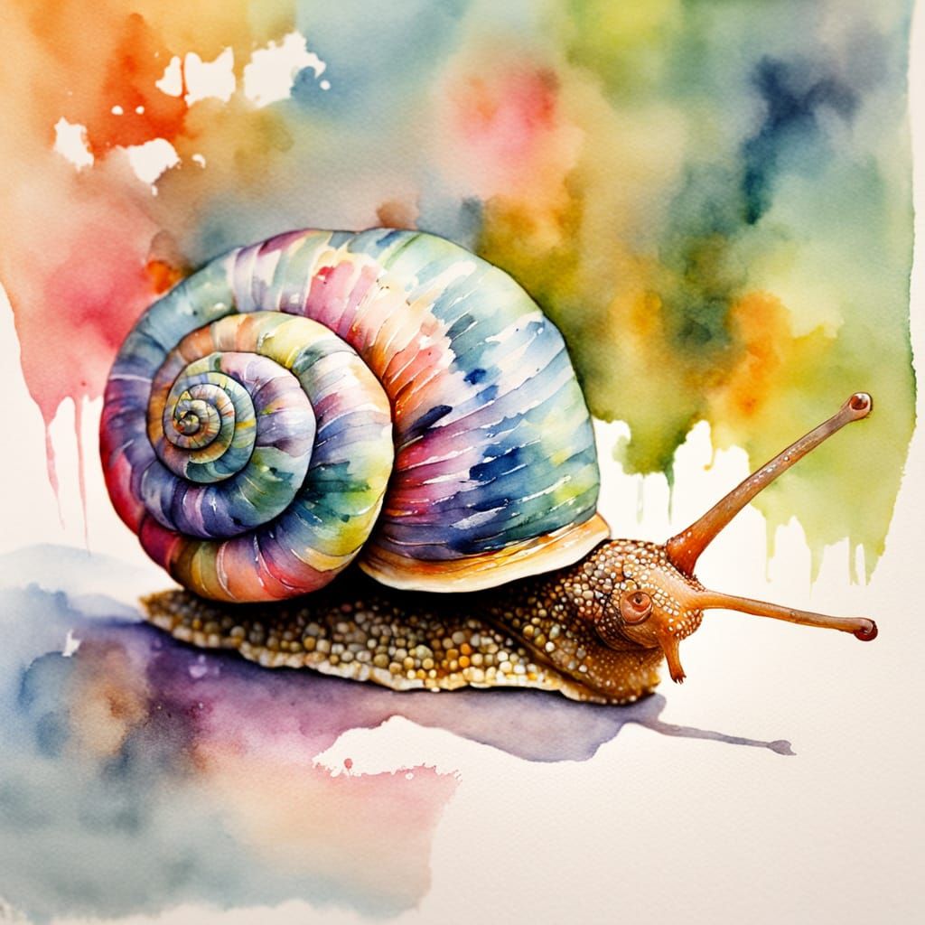 Startled Snail Watches TV: Whimsical Watercolour