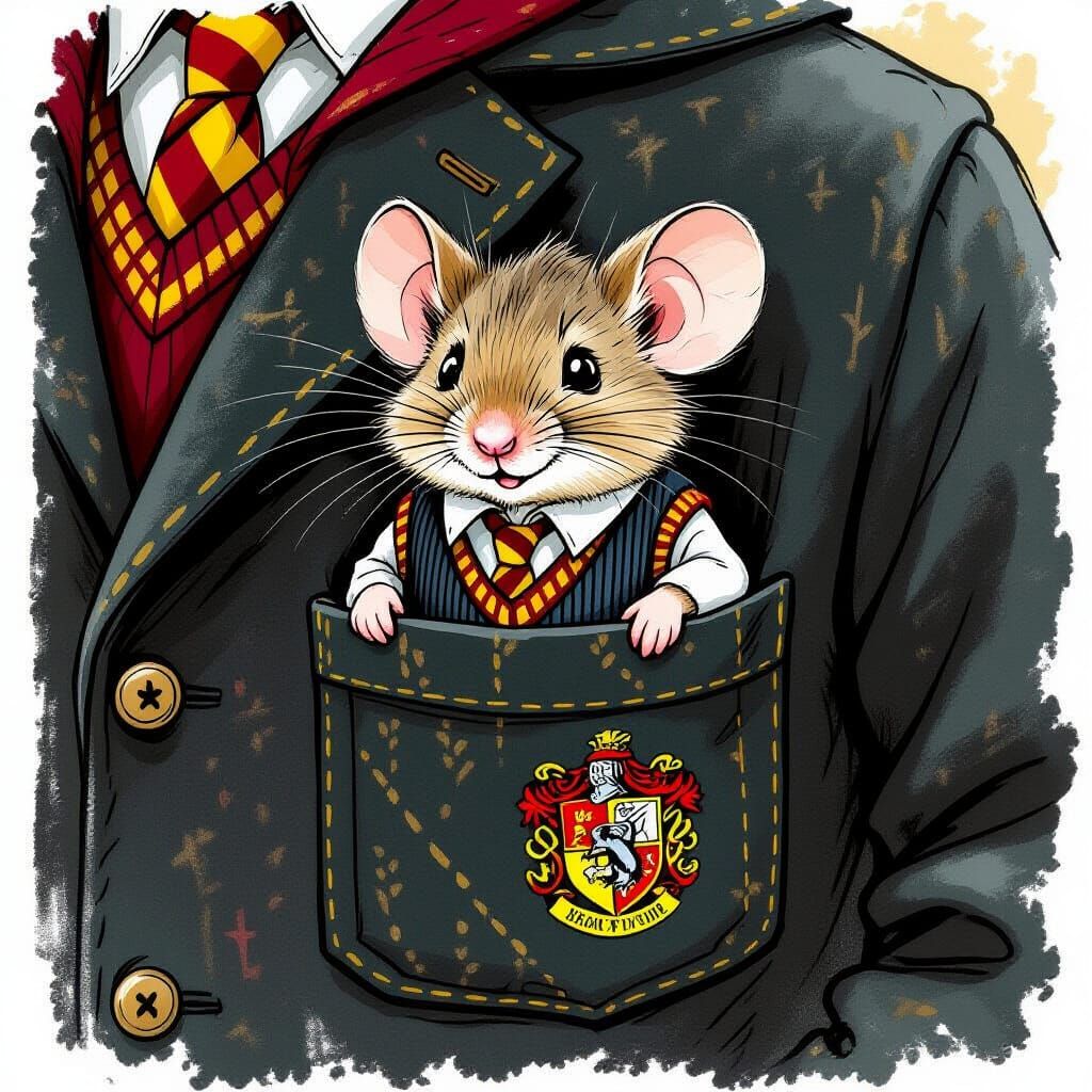 Mouse in Harry Potter's Pocket, Storybook Illustration