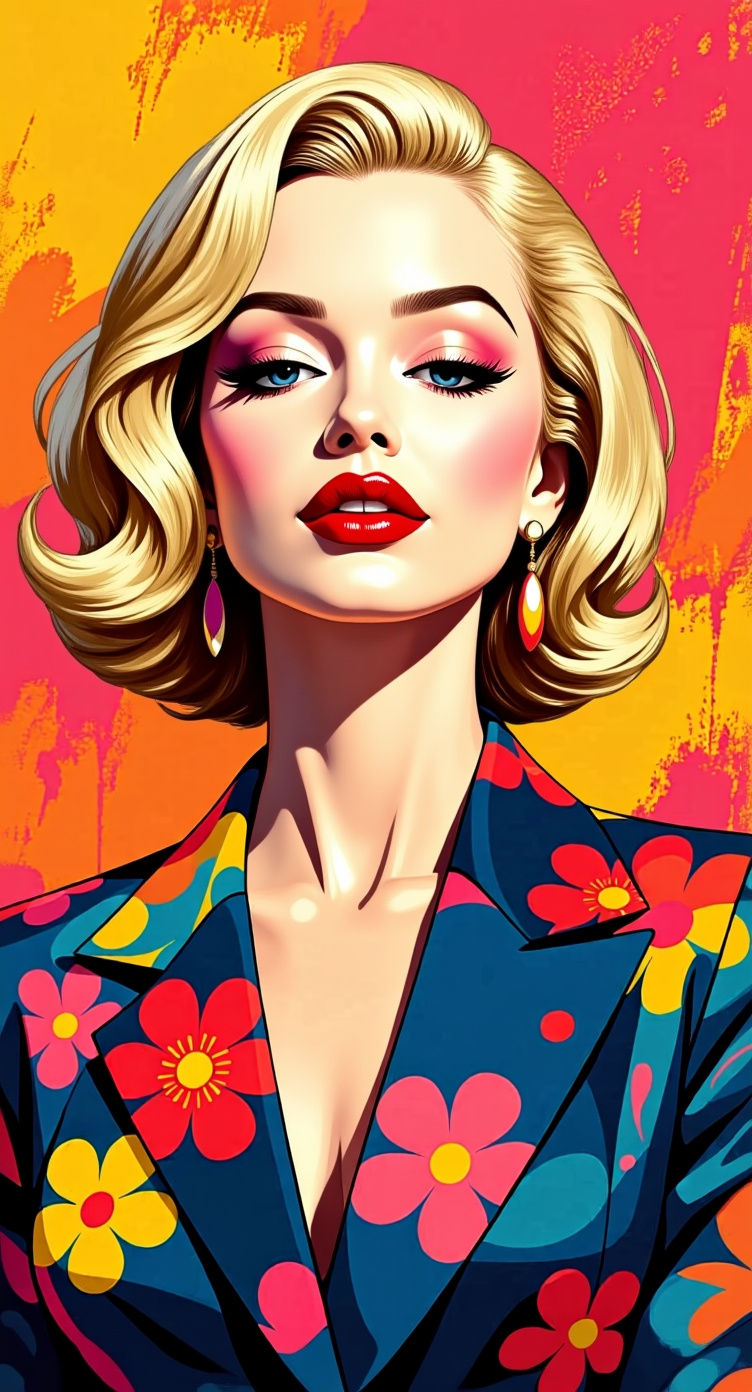 Vibrant Pop-Art Painting of a Woman with Expressive Look