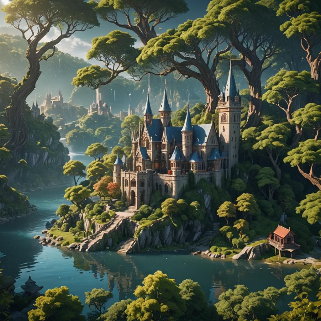 Magical School on Hillside: Detailed Matte Painting