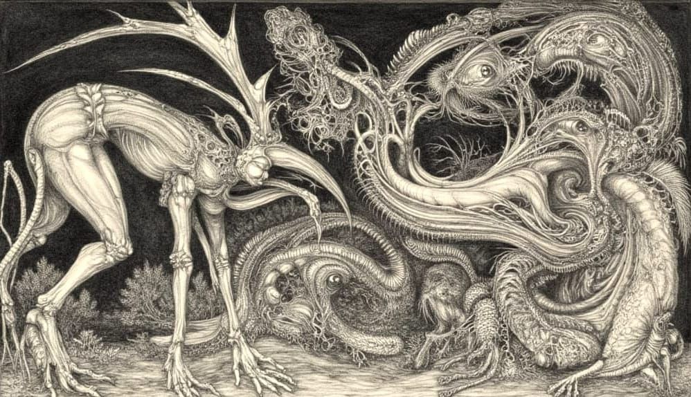 Cryptids Haunt Psychedelic Bosch-Giger Landscape