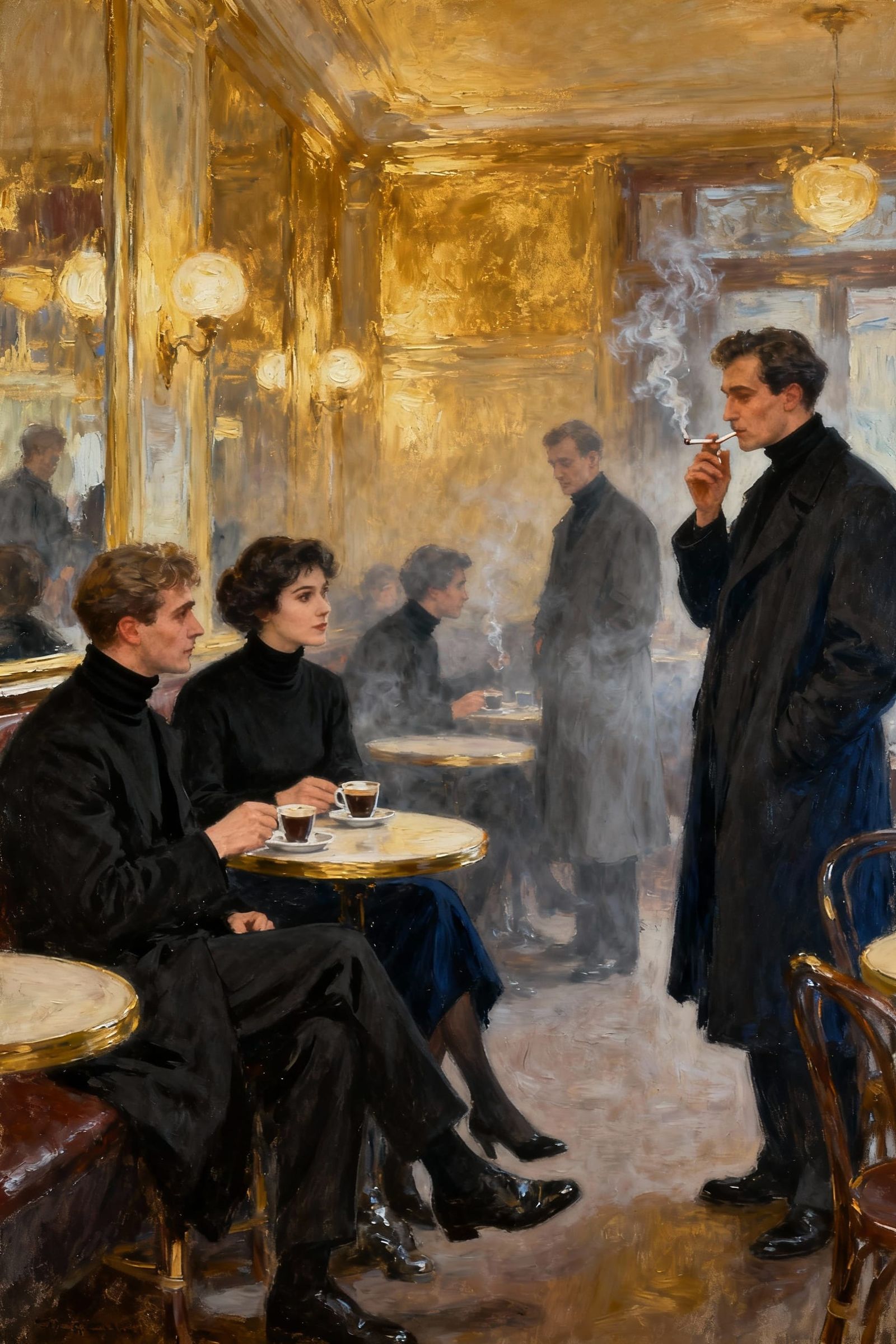 1950s French Café Interior Impressionist Painting