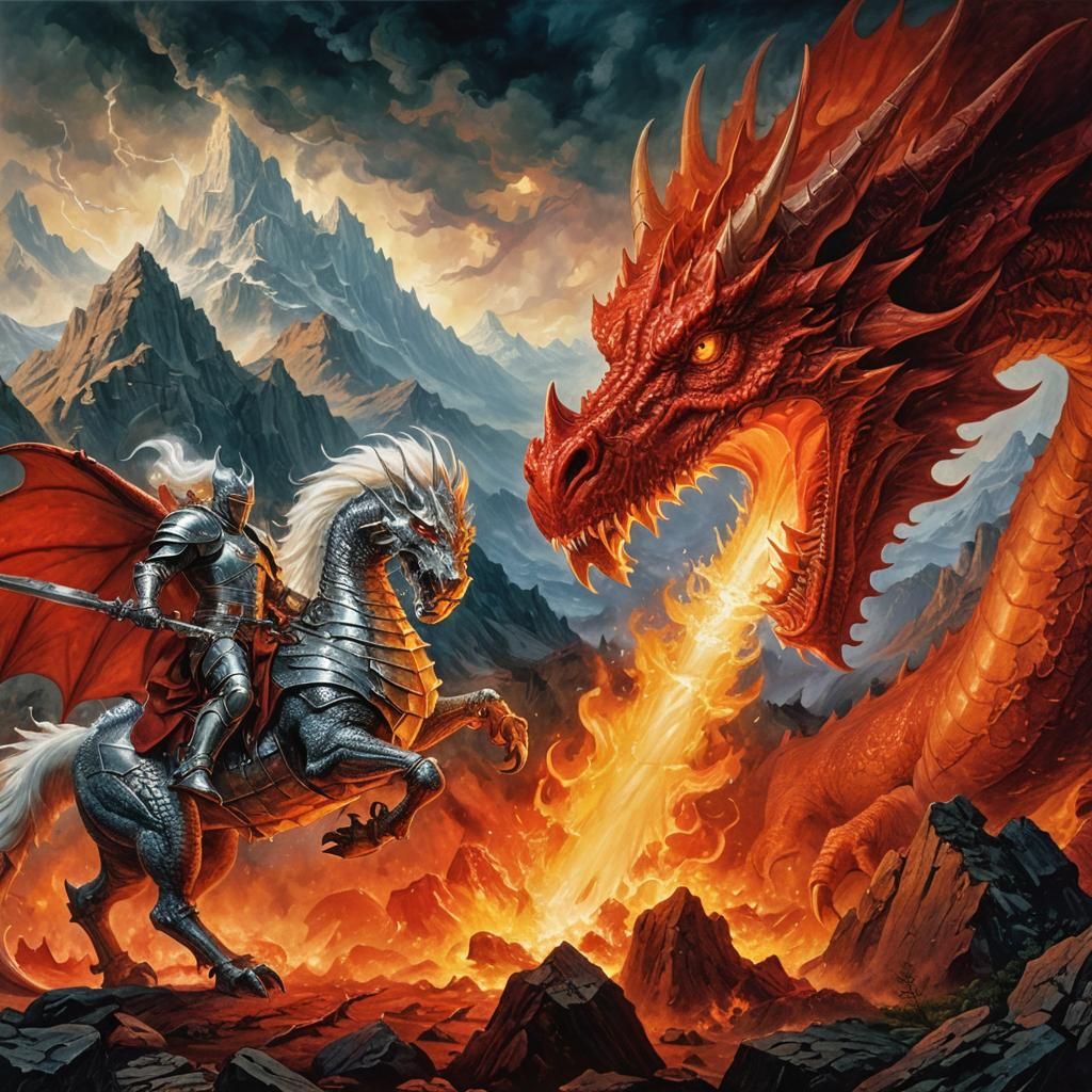 Red Dragon's Fiery Breath: Classic Fantasy Art