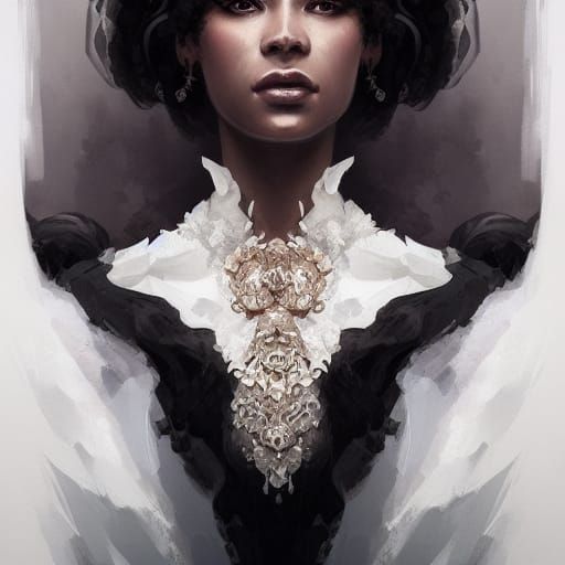 Black Goddess in White Gown Portrait