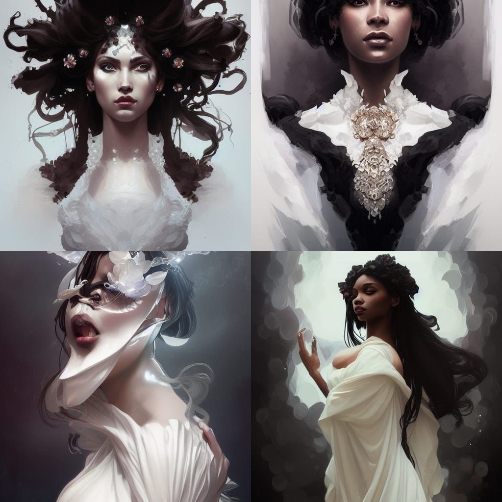 Black Goddess Portrait with Orchids in Artstation Style