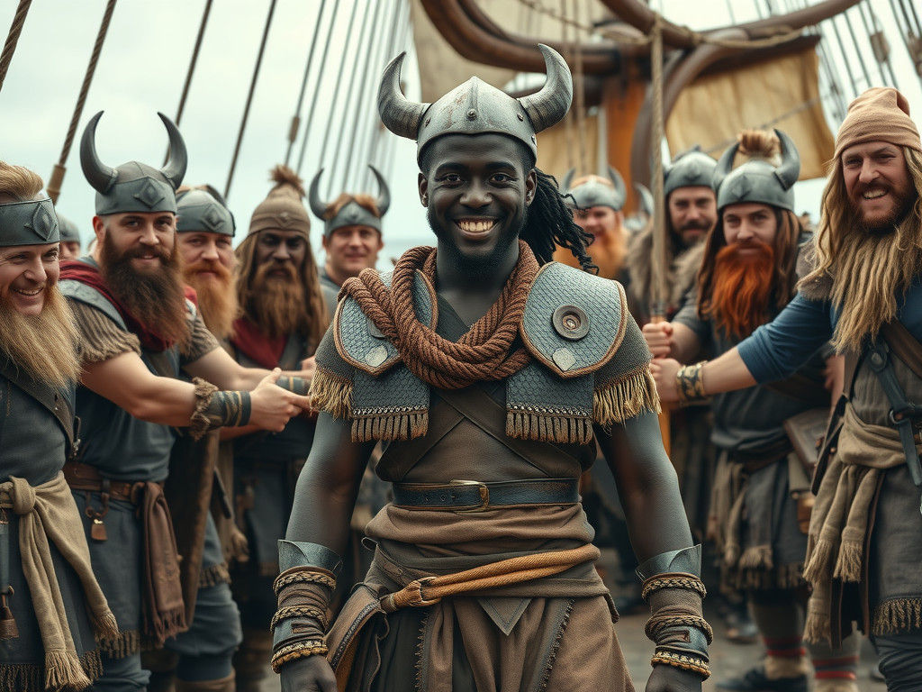 African Warrior Joins Viking Crew, Digital Art