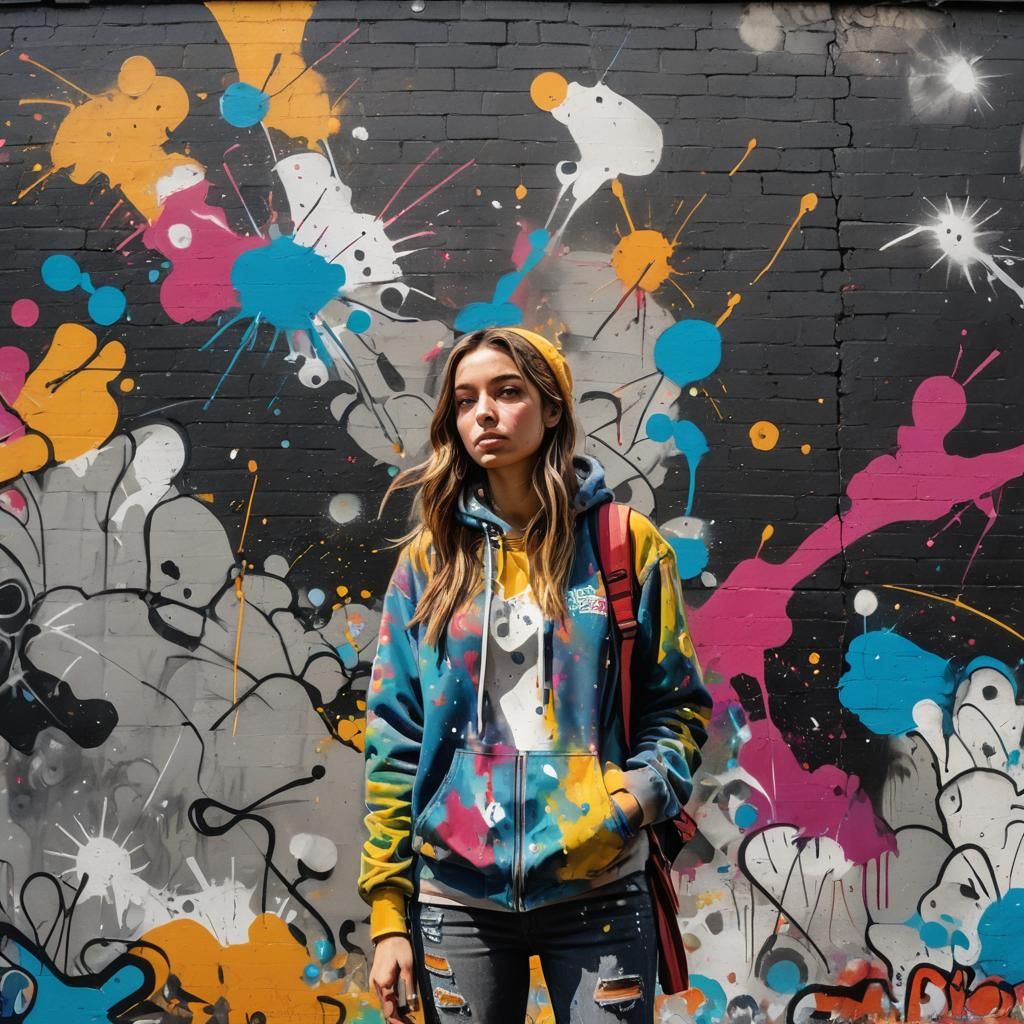 Vibrant City Girl in Street Art Splendor