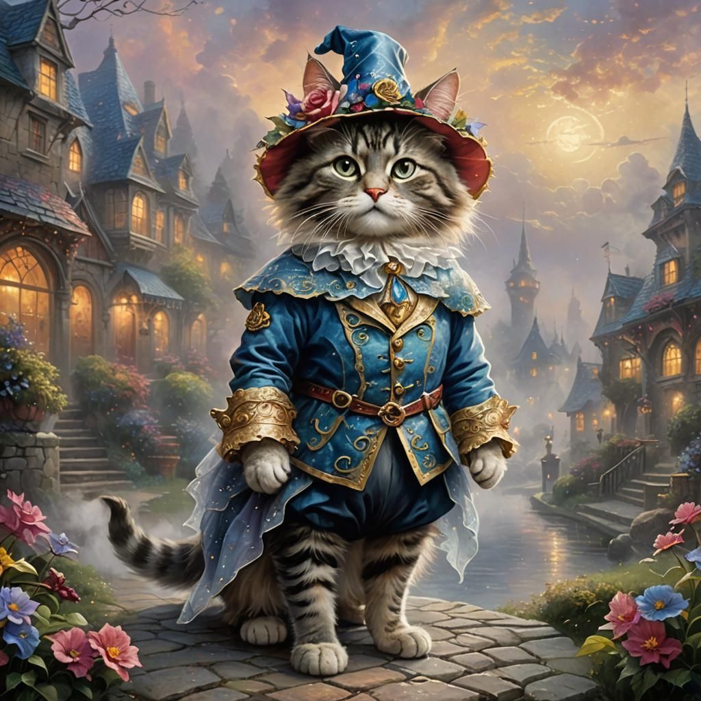 Ethereal Cat in Costume, Fantasy Art Style