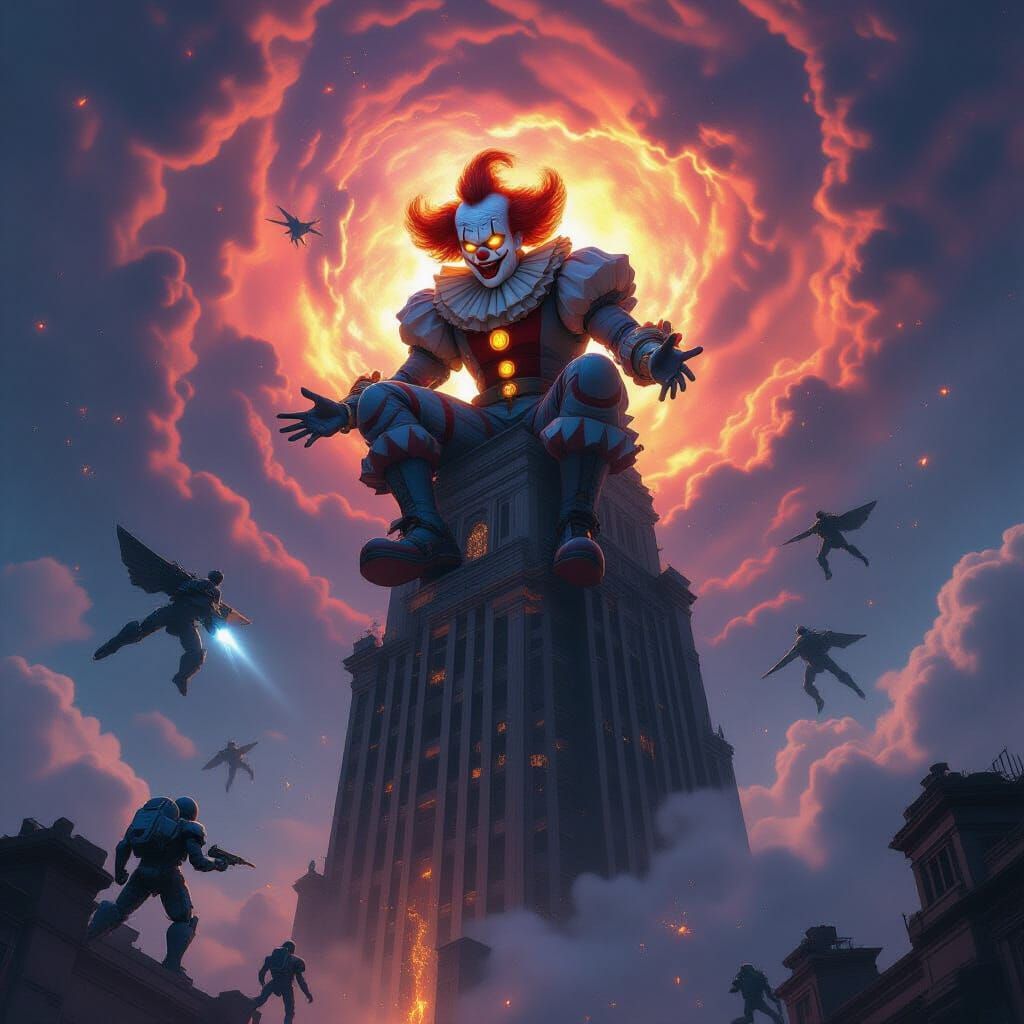 Colossal Clown Over Epic Cosmic Battle