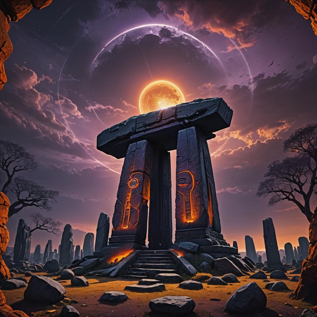 Gothic Dolmen Under Dark Sun: Fantasy Matte Painting