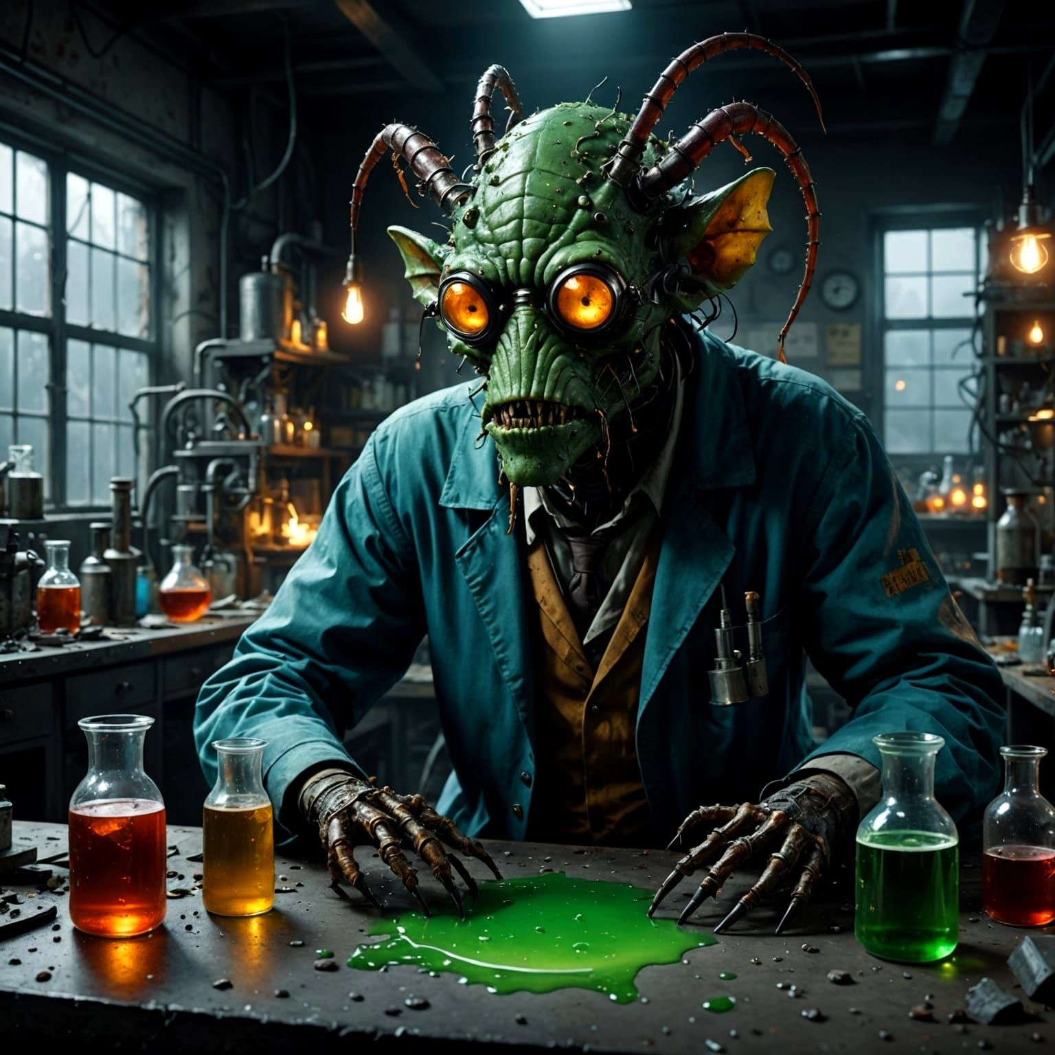 Horror Scene: Mutated Scientist in Abandoned Lab