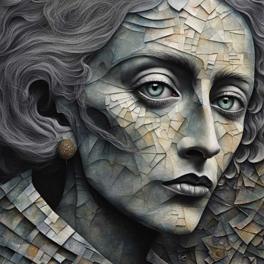 Surrealist Portrait in Mixed Media with Textured Layers