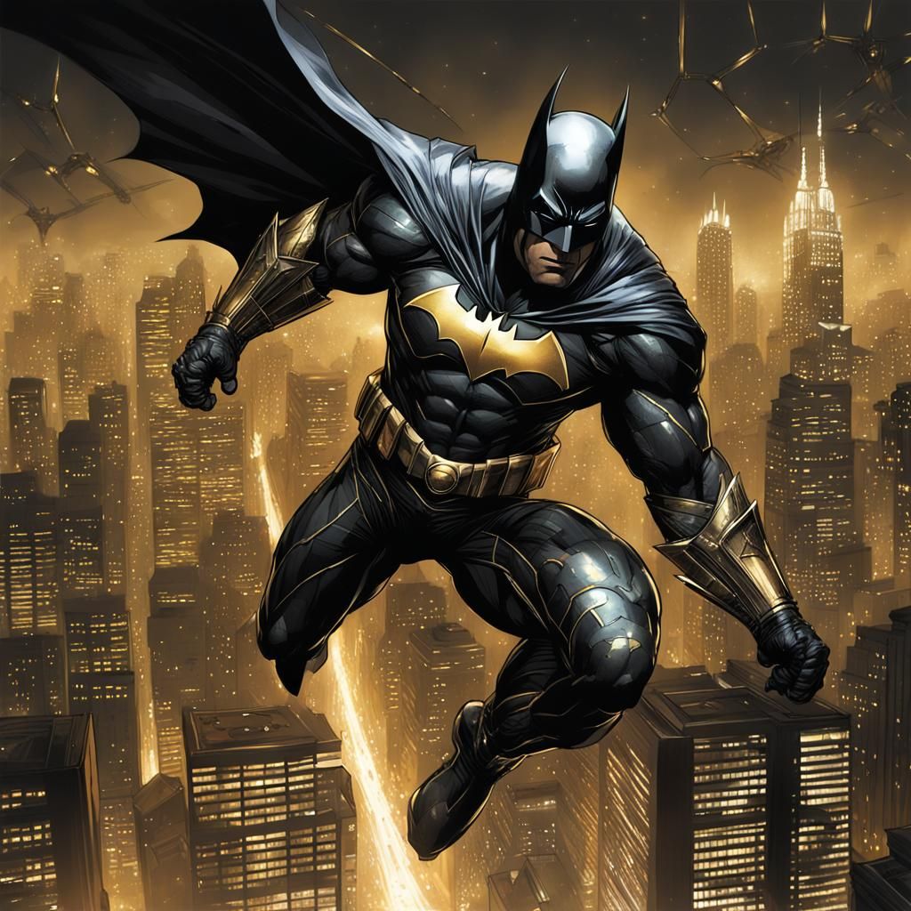 Black Batman Costume in Machine-Inspired, Hieratic Style