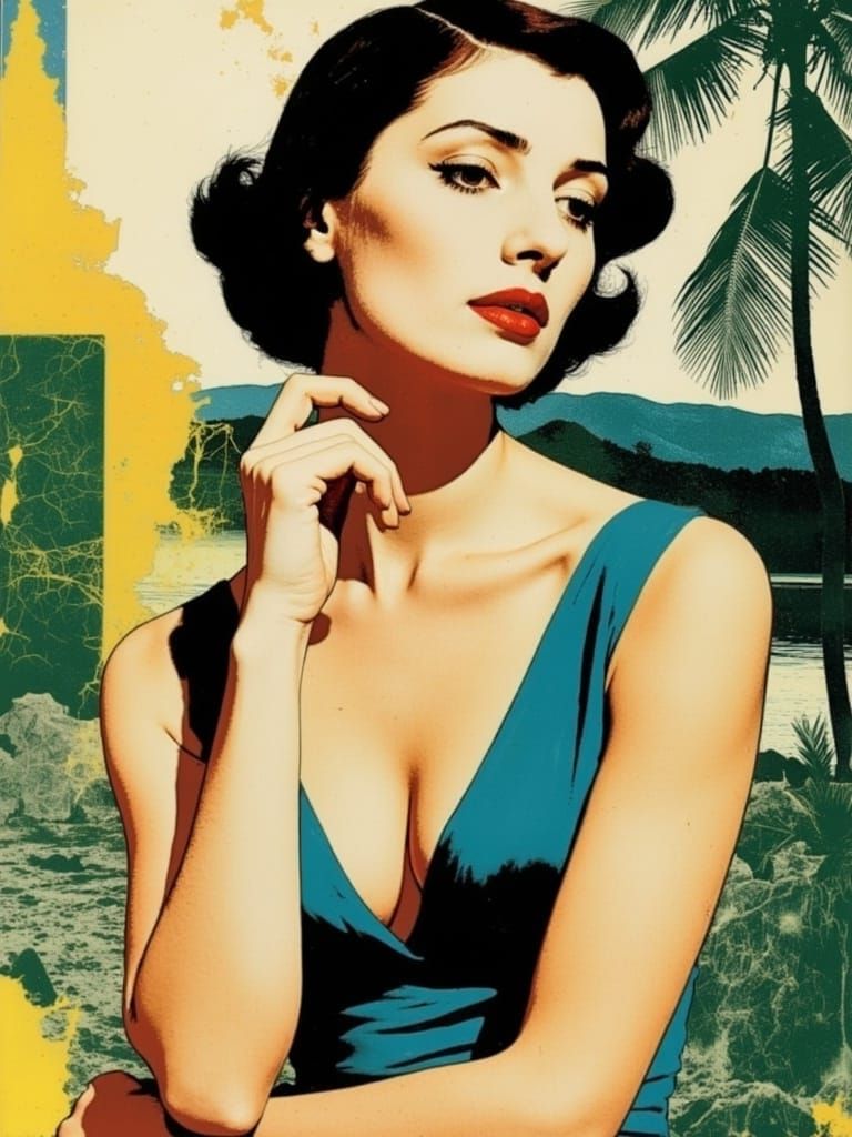 Glamorous Pop Art Portrait of a Woman in Tropical Paradise