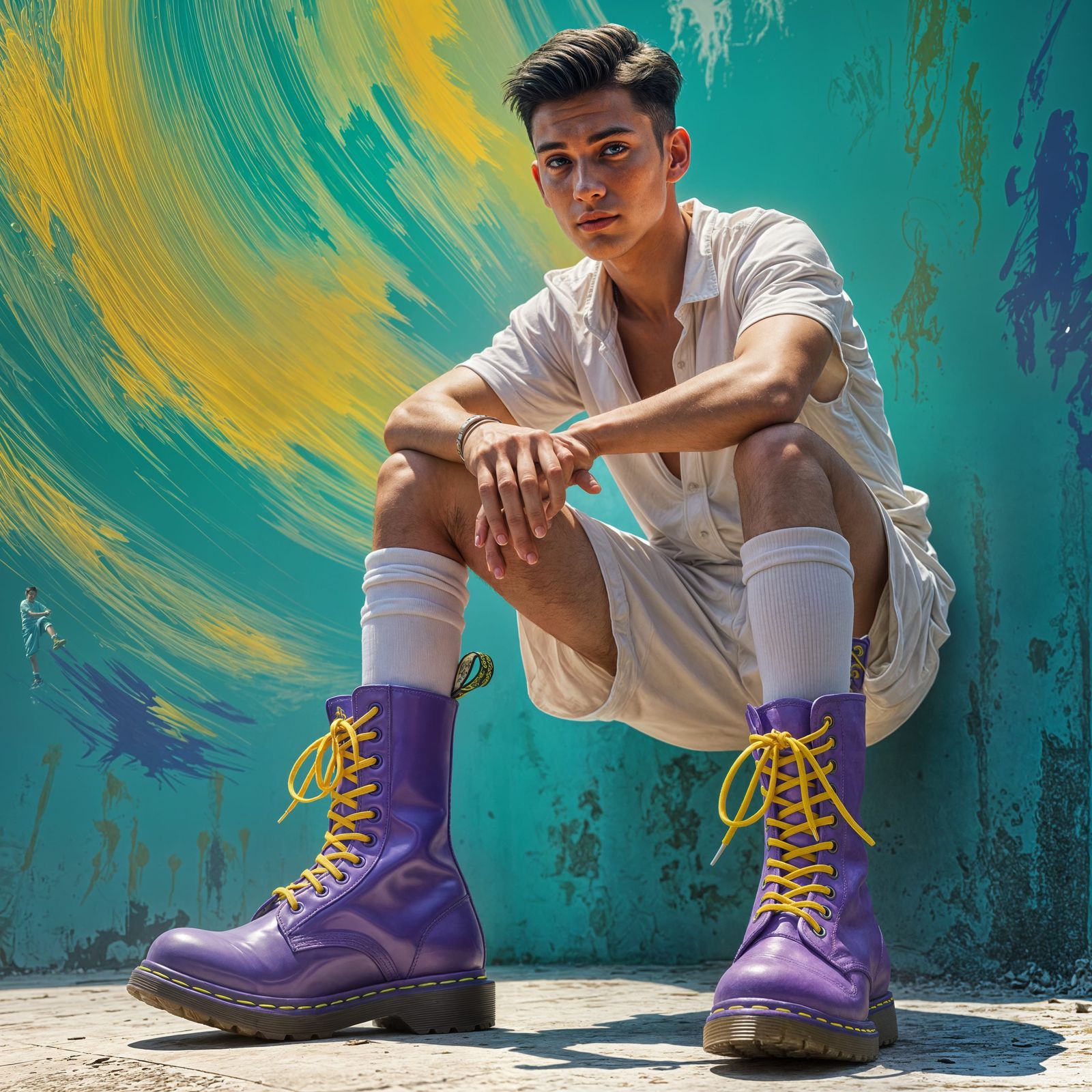 Handsome Scally Lad Wears Oversized Purple and Lime Green Do...