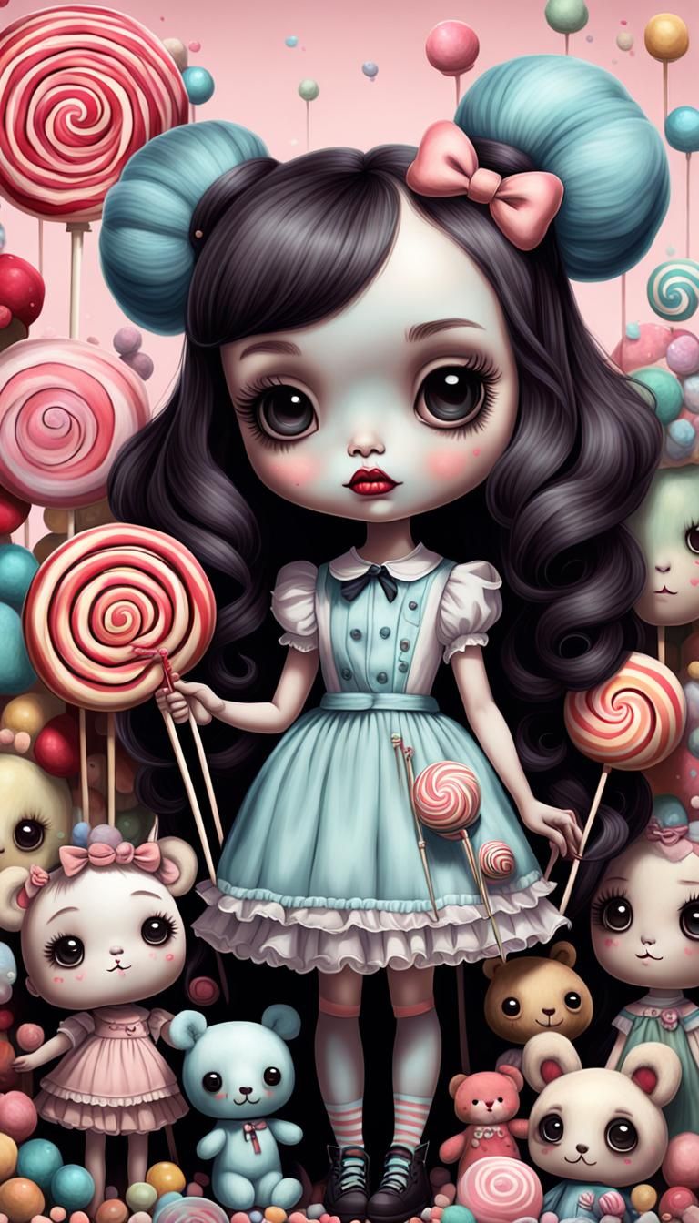 Cartoon Girl with Toys in Ryden-esque Style