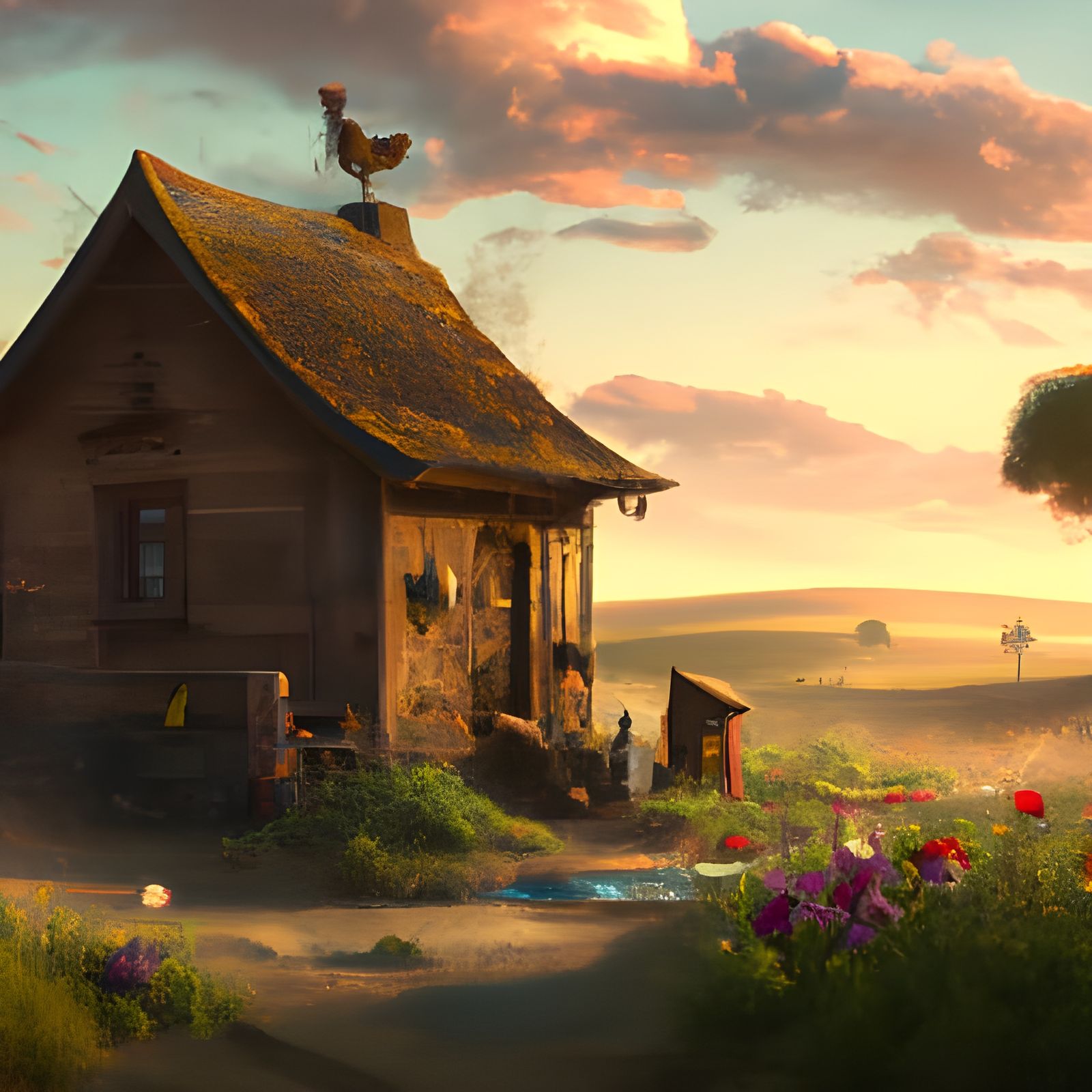 Prairie House Painting in Detailed Matte Style