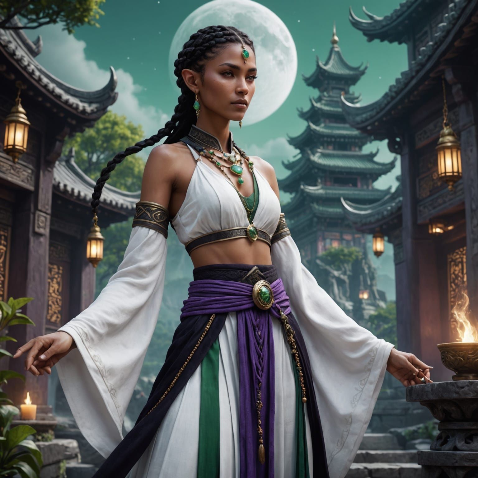 Young Elf Monk in Flowing White Robes