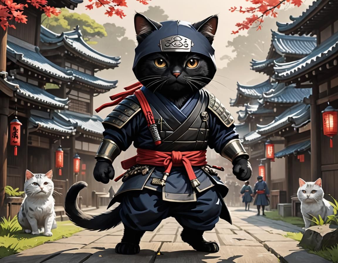 Ninja Cat in Edo Japan: 3D Anime Art