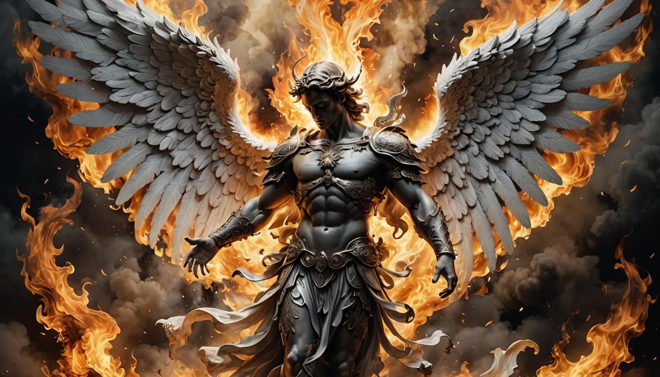 Angelic Radiance Versus Demonic Flames in Ink Painting