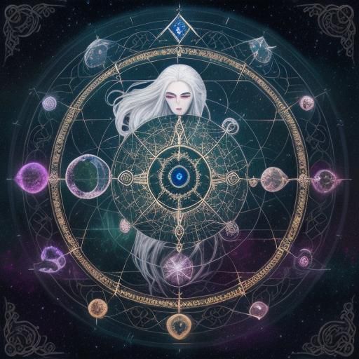 Maiden and Crone with Crystal Stone Circle, Digital Art