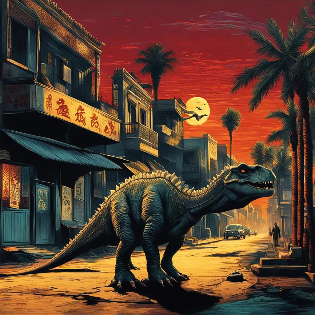 Dinosaur Viking in Moroccan Neo-Noir Film Still