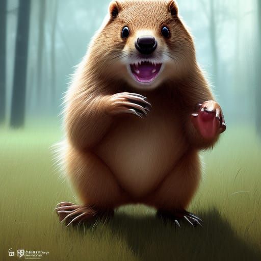 Adorable Beaver Huggy Wuggy in Oil Painting Style