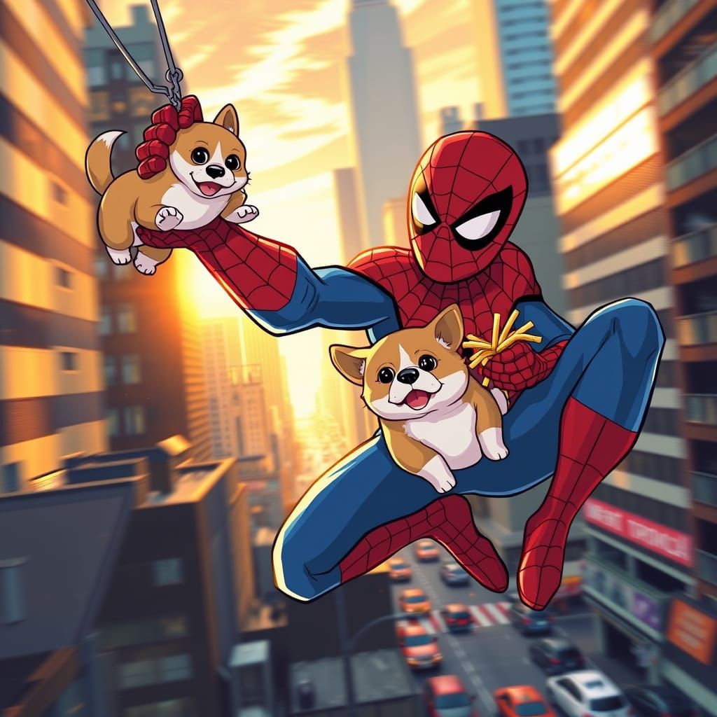 Spider-Man Saves Corgi in City Swing