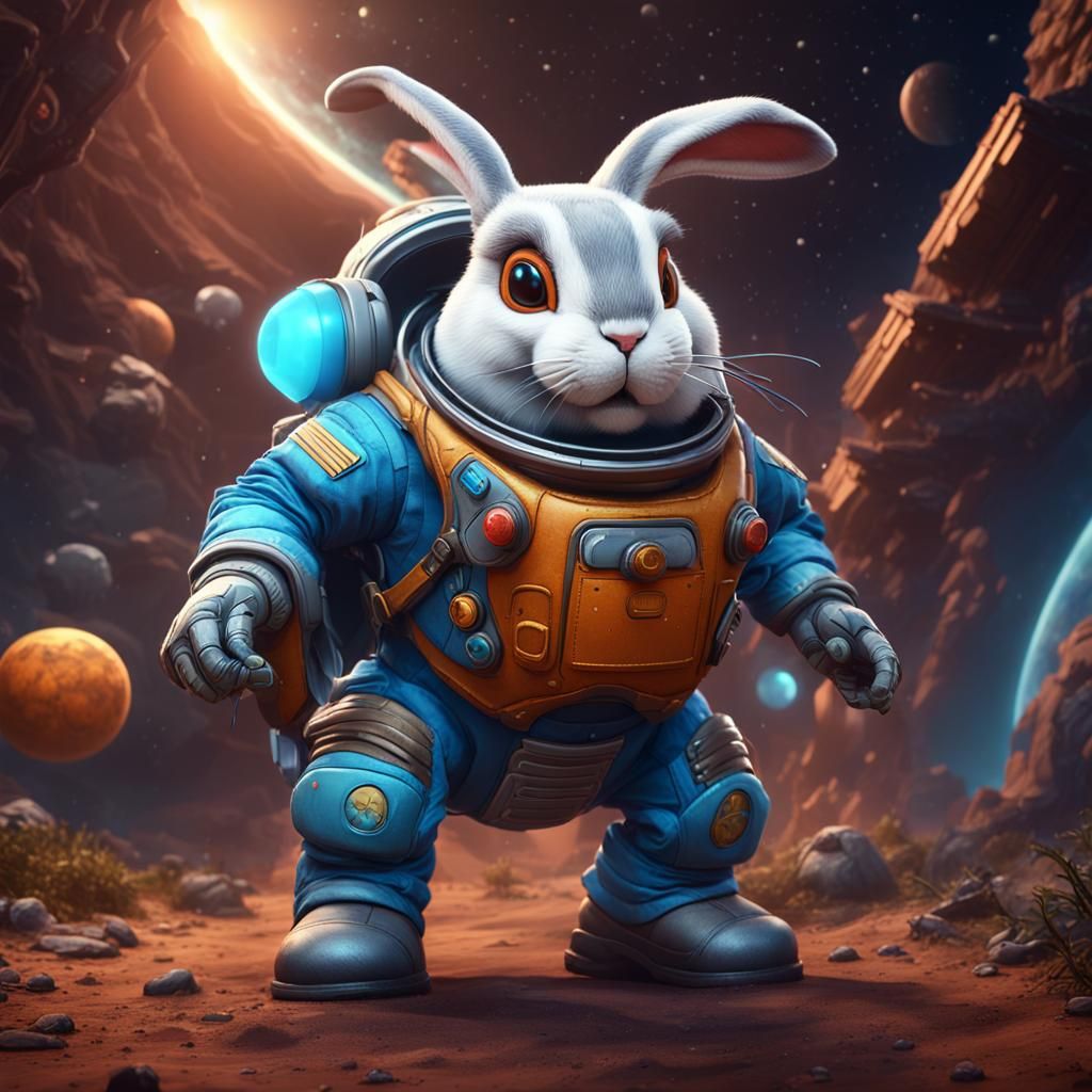 A video games character called "SPACE HOPPER" a rabbit space...