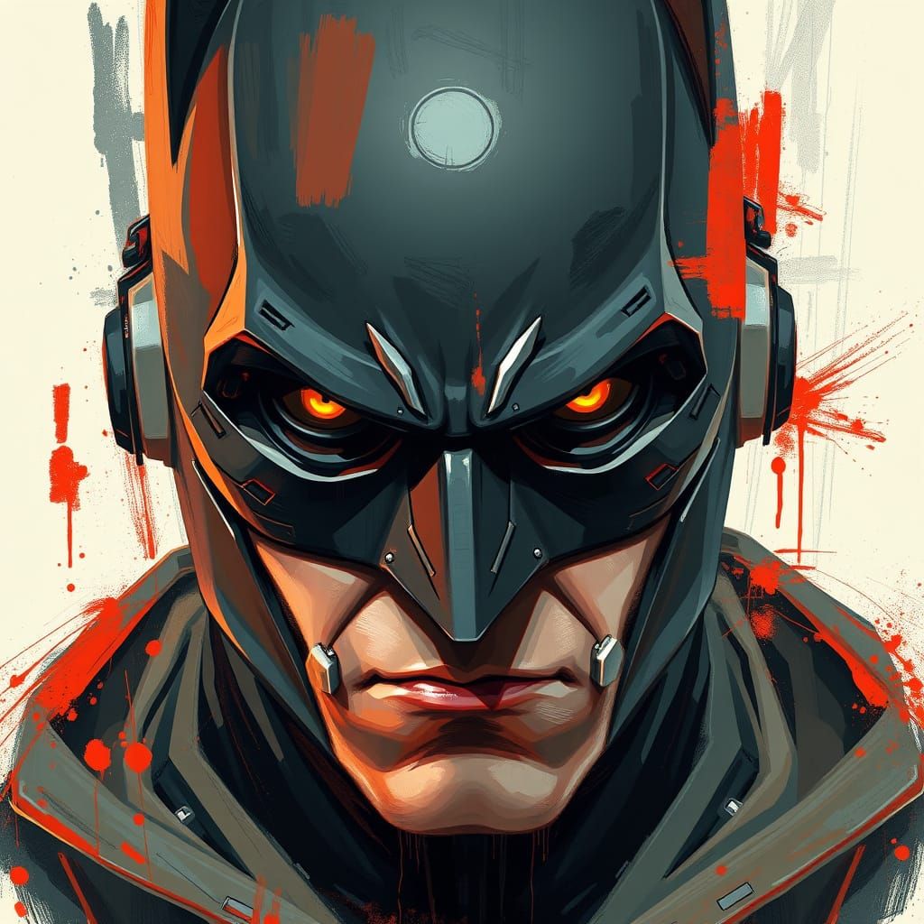 Cyberpunk Batman with Mechanical Face as Digital Impasto