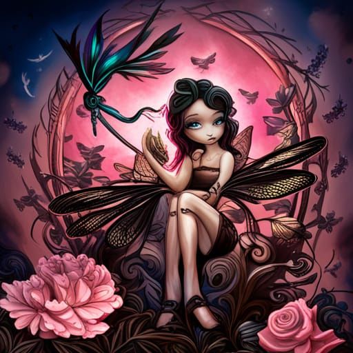 Dragonfly Fairy with Rose Gold Dragonfly