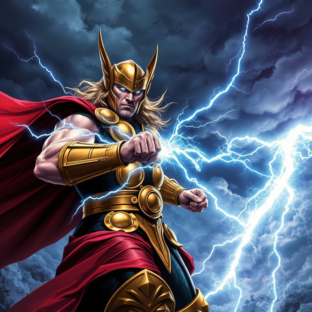 God of Thunder Unleashes Fury with Lightning-Filled Eyes