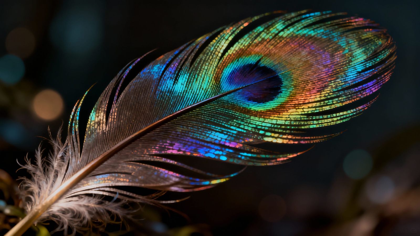 Iridescent Feather Close-up in Cinematic Lighting