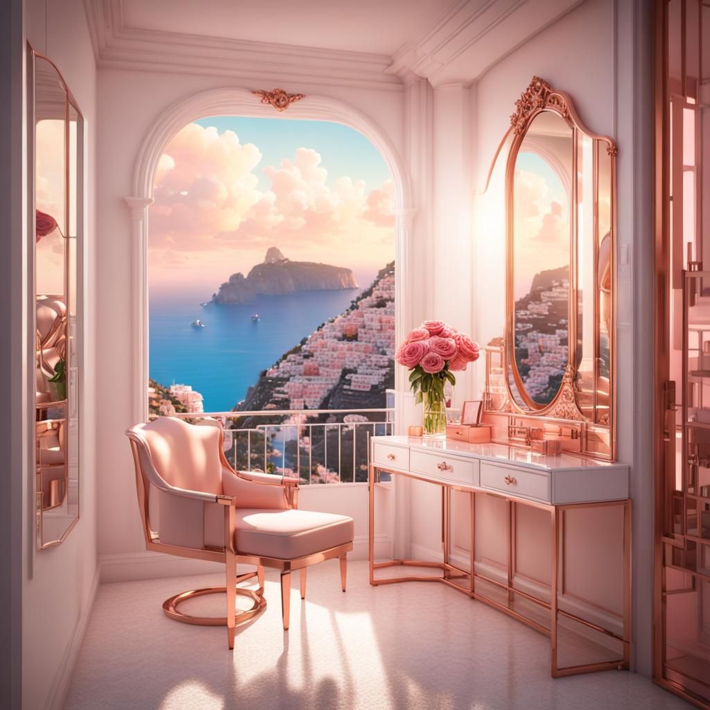 Modern White and Rose Gold Dressing Room, 3D Art