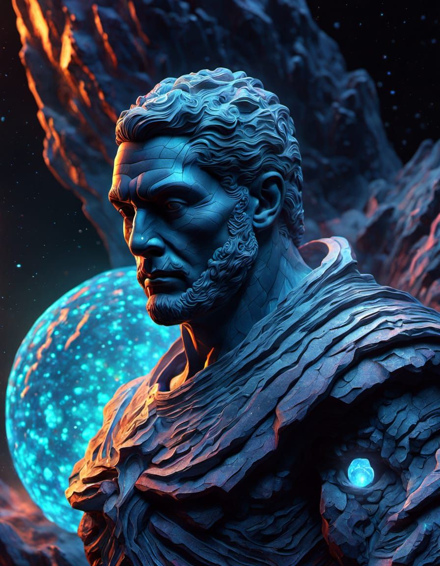 Sculptor Carves Asteroid Statue in Cosmic Nebula