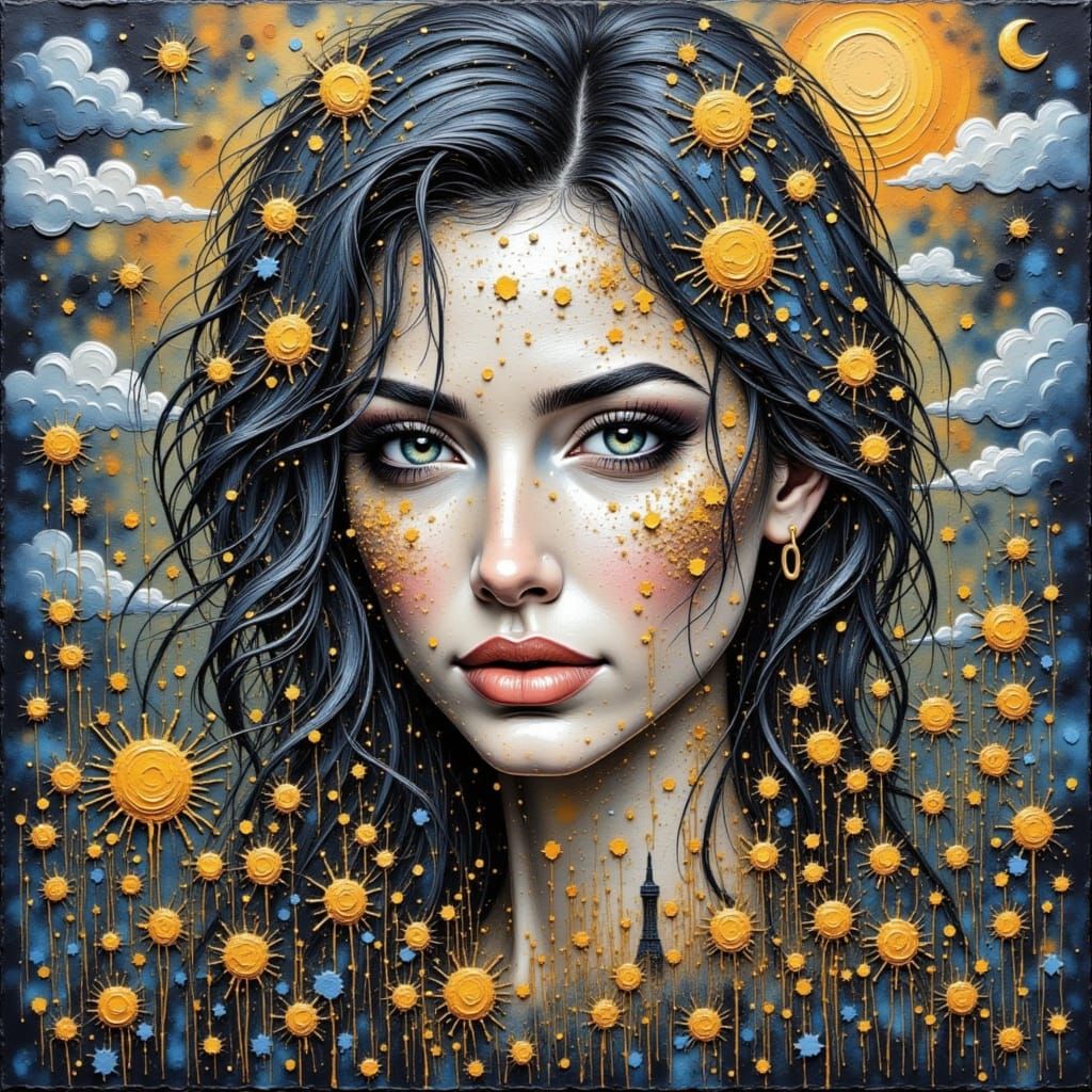 Abstract Dreamscape with Gold and Textured Details