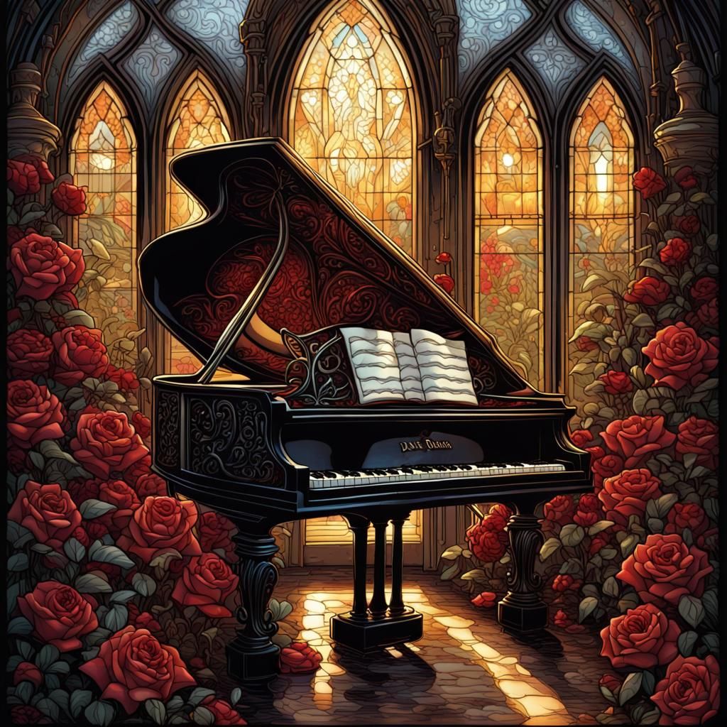 Gothic Piano in Rose Garden Comic Art