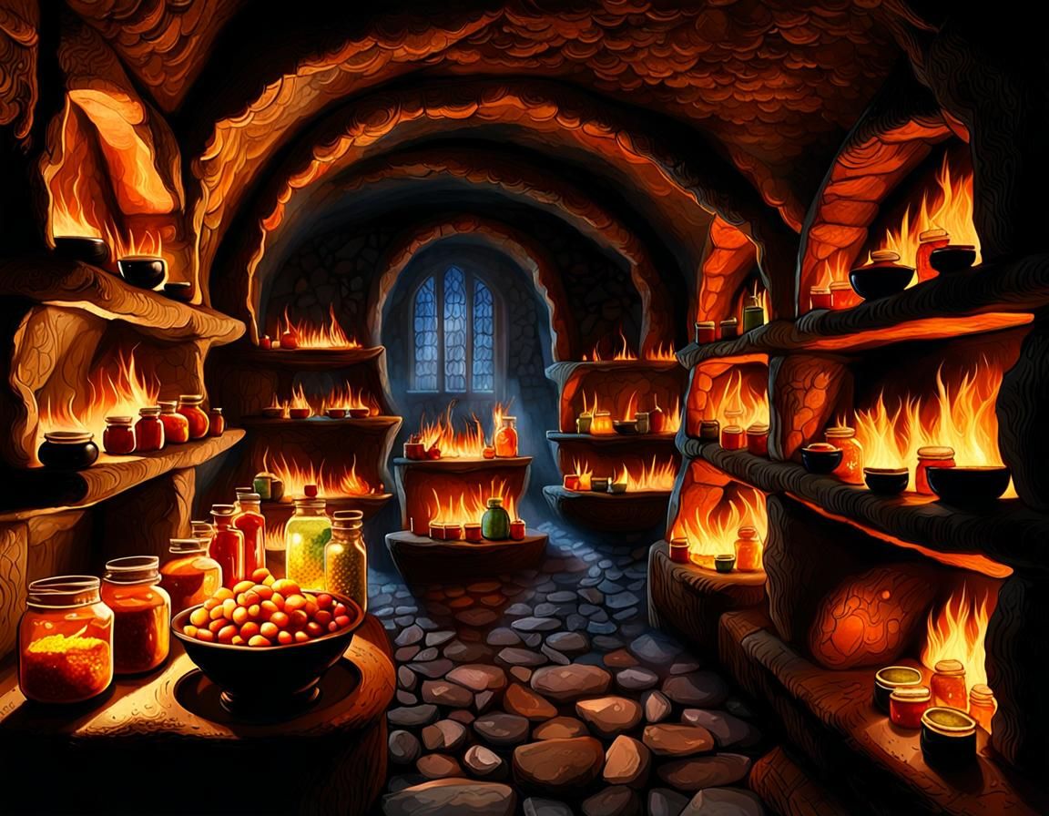 Photorealistic Alchemist's Chamber with Bubbling Cauldrons