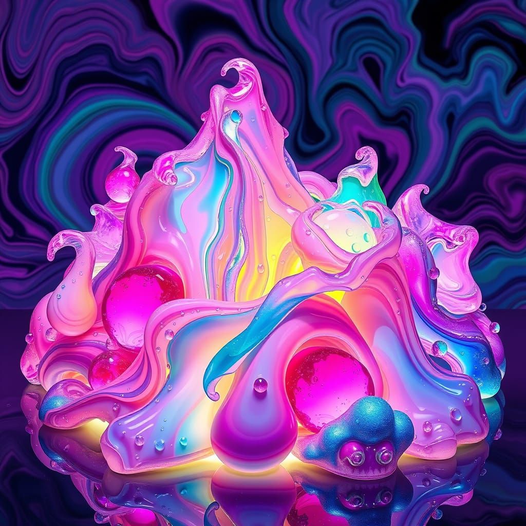 Glowing Melting Jello Sculpture in Retro-Futuristic Dreamsca...