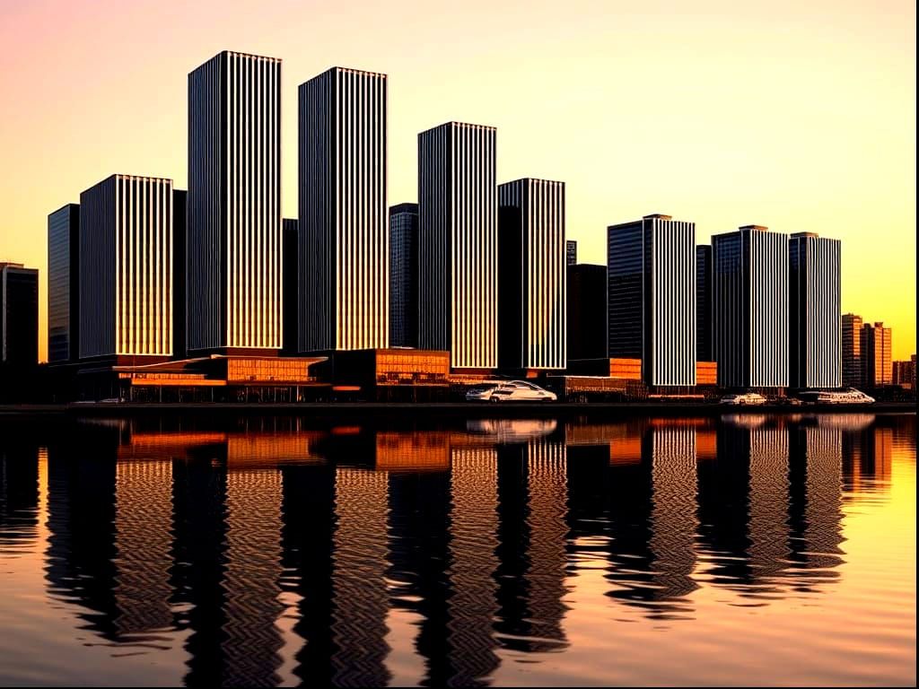 Elegant Oslo Cityscape at Sunset in Bold Stripe Pattern