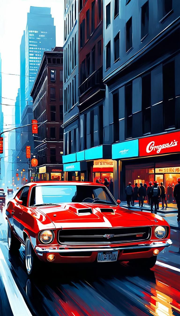 Red Car City Street: Vector Art Movie Poster