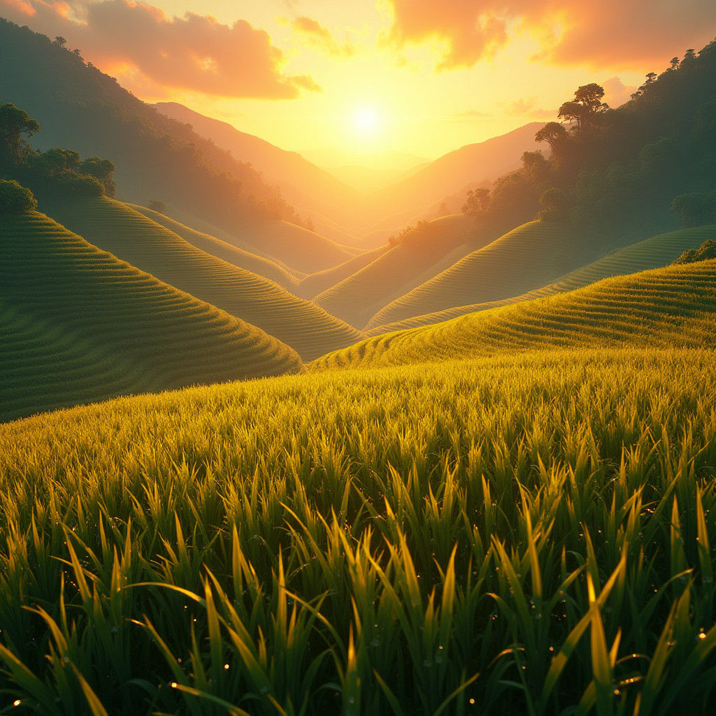 Mystical Rice Paddies in Syd Mead Style