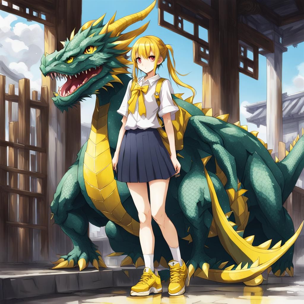 Teenage Dragon Girl in Anime Style