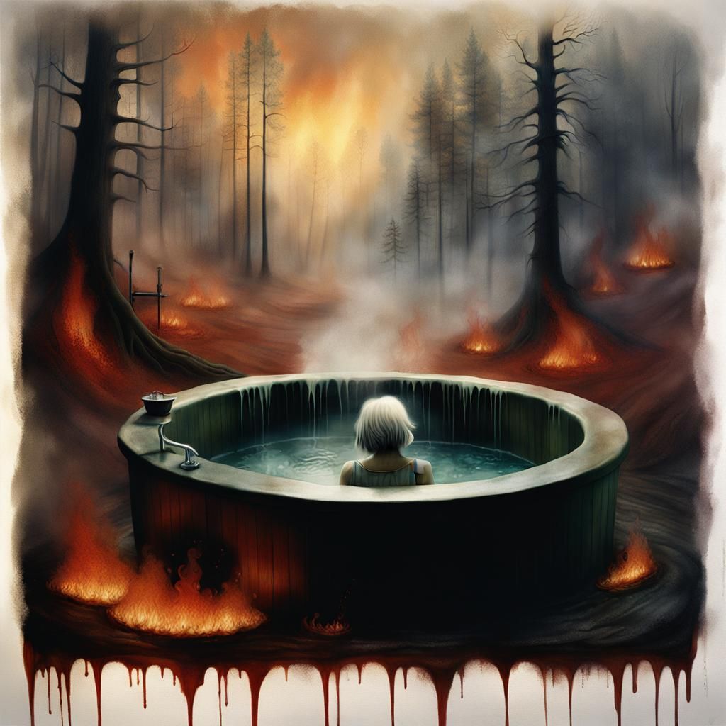 Eerie Forest Fire Hot Tub Photograph