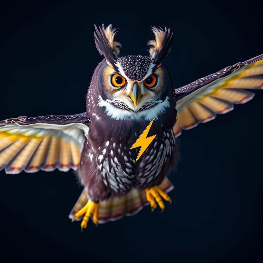 Majestic Purple Owl Soaring in the Night Sky