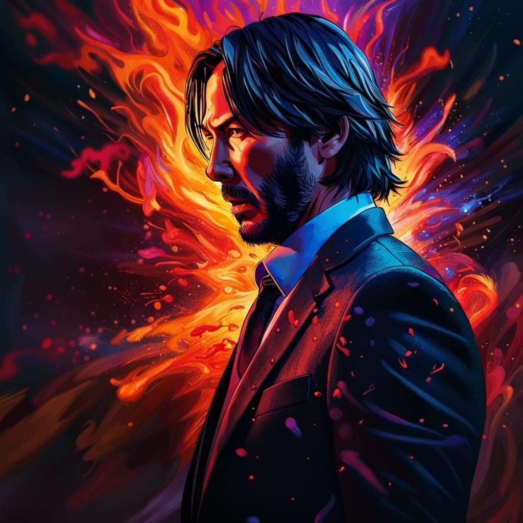 John Wick in Ultra Instinct Mode: Hyperrealistic Splash Art