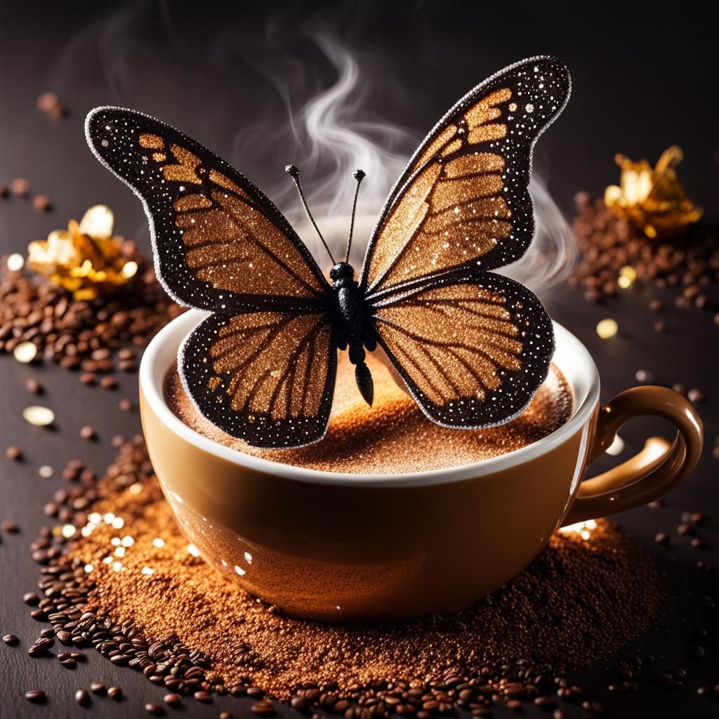 Glitter Sugar Butterfly Over Coffee Cup