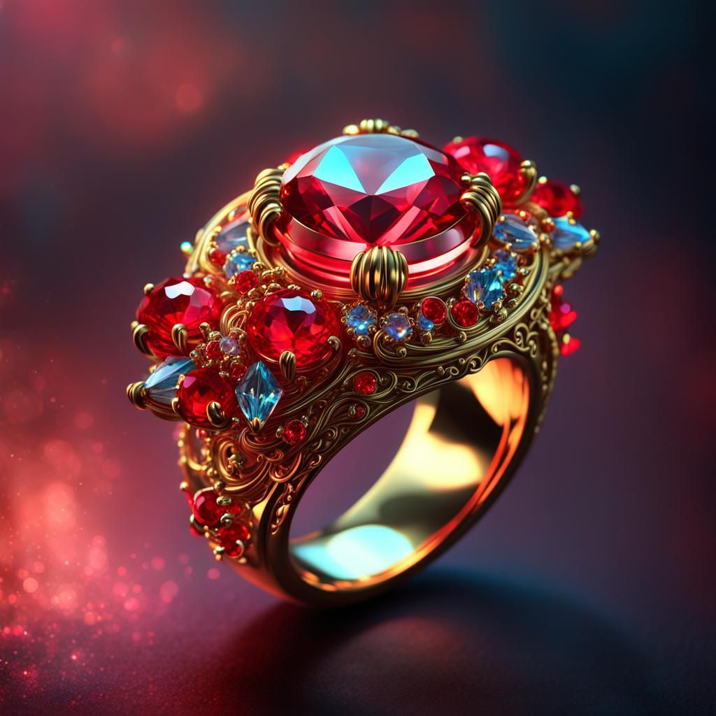 Bioluminescent Crystal Ring with Fantasy Scene