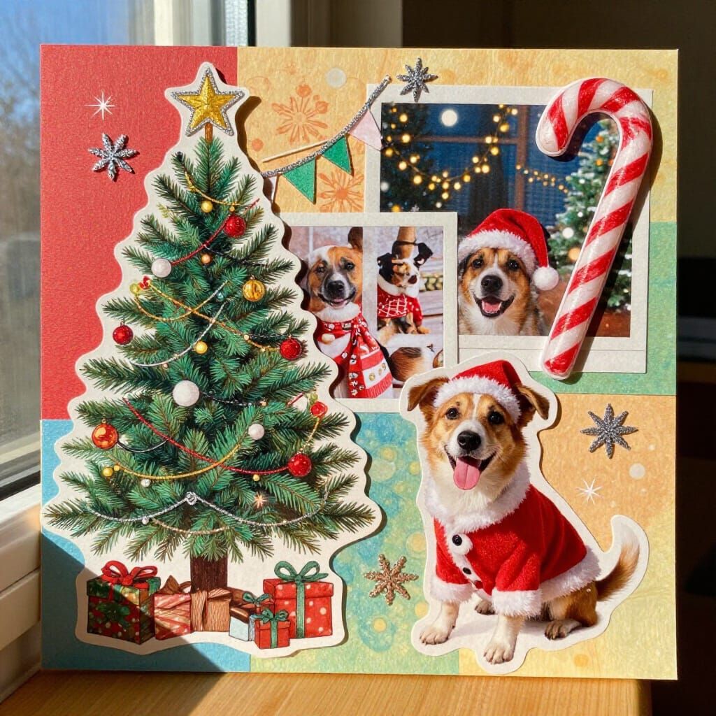 Multicolor Christmas Collage with Festive Elements